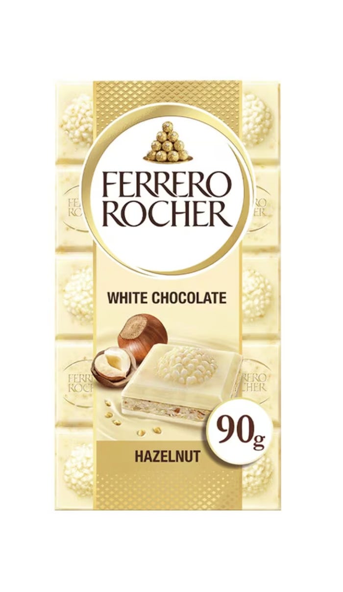 Ferrero Rocher White Chocolate & Hazelnut Bar, 90g